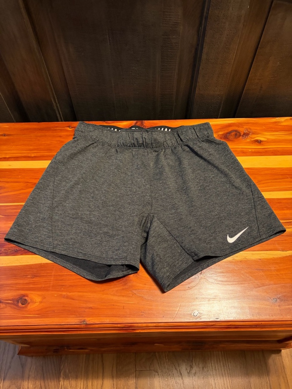 Nike Women’s Dark Gray Athletic Running Shorts with White Swoosh